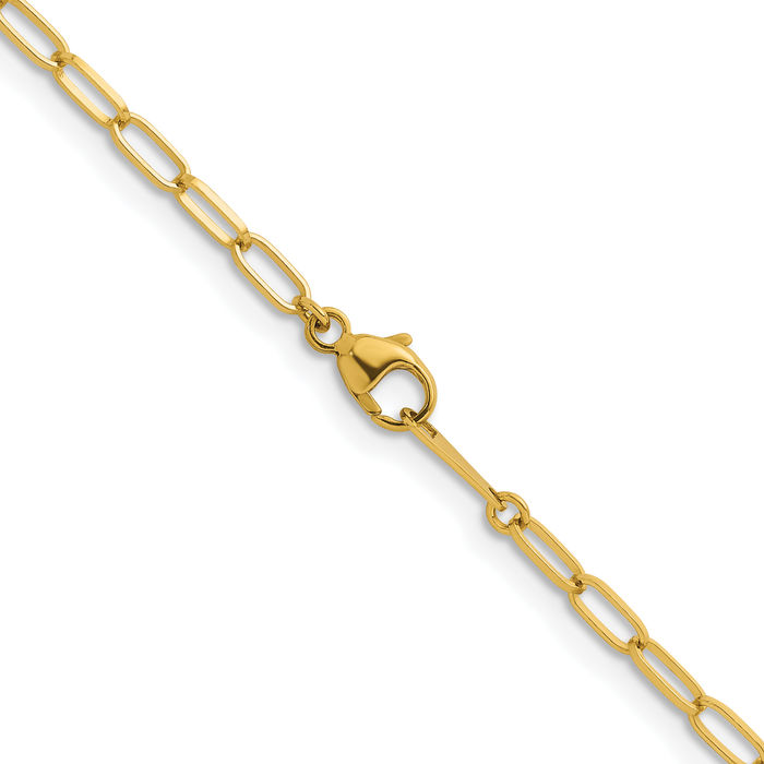 18K Solid Yellow Gold 2.4mm Oval Cable Rolo Link Chain Belcher Necklace