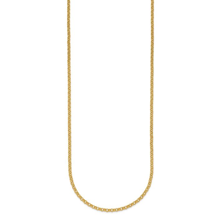 18K Solid Yellow Gold 2.4mm Cable Rolo Link Chain Belcher Necklace