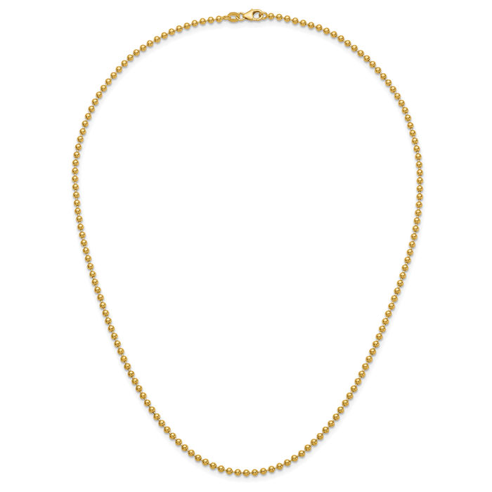 18K Solid Yellow Gold 2.5mm Ball Chain Necklace - Picture 9 of 36