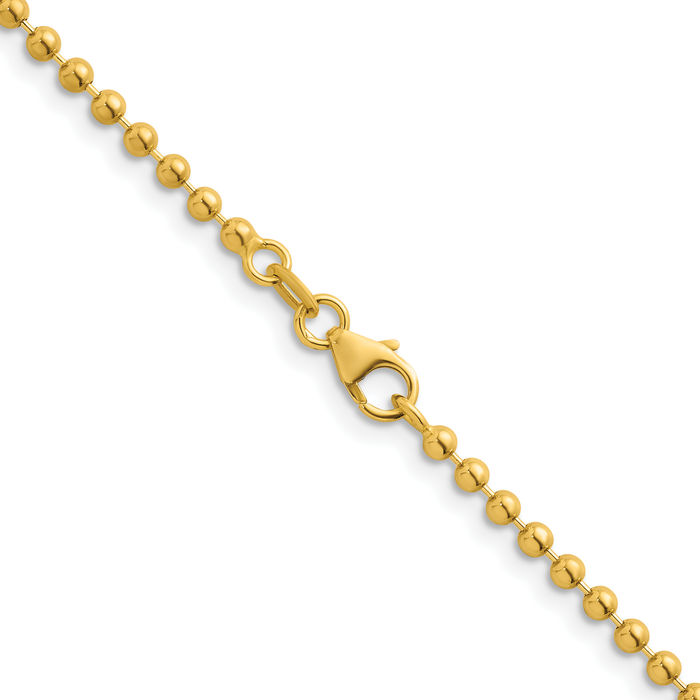 18K Solid Yellow Gold 2.5mm Ball Chain Necklace - Picture 8 of 36