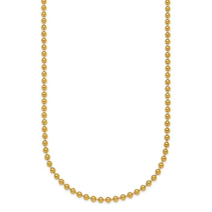 18K Solid Yellow Gold 2.5mm Ball Chain Necklace - Picture 7 of 36