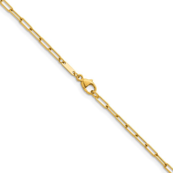 18K Solid Yellow Gold 2.5mm Paperclip Cable Rolo Link Chain Belcher Necklace