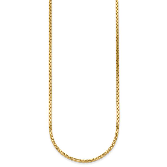 18K Solid Yellow Gold 2.7mm Round Box Link Chain Necklace