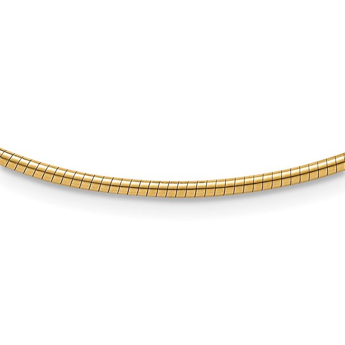 18K Solid Yellow Gold 2mm Round Cubetto Omega Snake Chain Herringbone Necklace