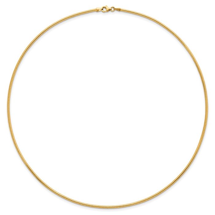 18K Solid Yellow Gold 2mm Round Cubetto Omega Snake Chain Herringbone Necklace