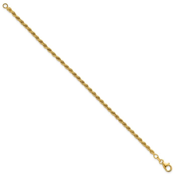 18K Solid Yellow Gold 3.1mm Rope Chain Bracelet