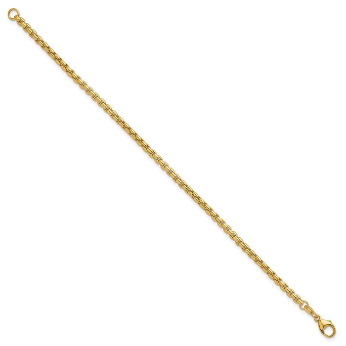 18K Solid Yellow Gold 3.2mm Round Box Link Chain Bracelet