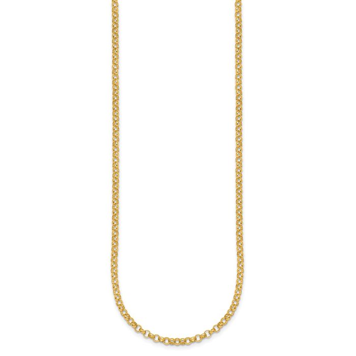 18K Solid Yellow Gold 3.3mm Cable Rolo Link Chain Belcher Necklace