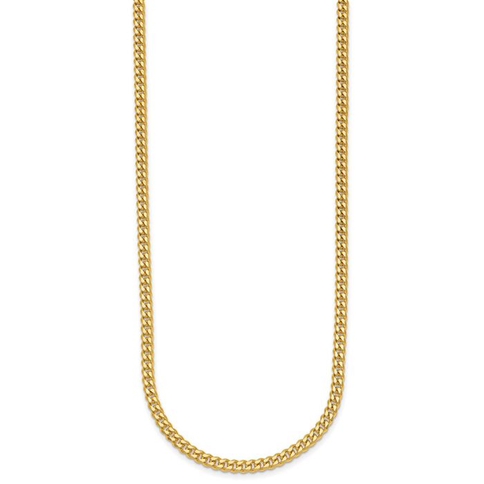 18K Solid Yellow Gold 3.4mm Curb Link Chain Necklace