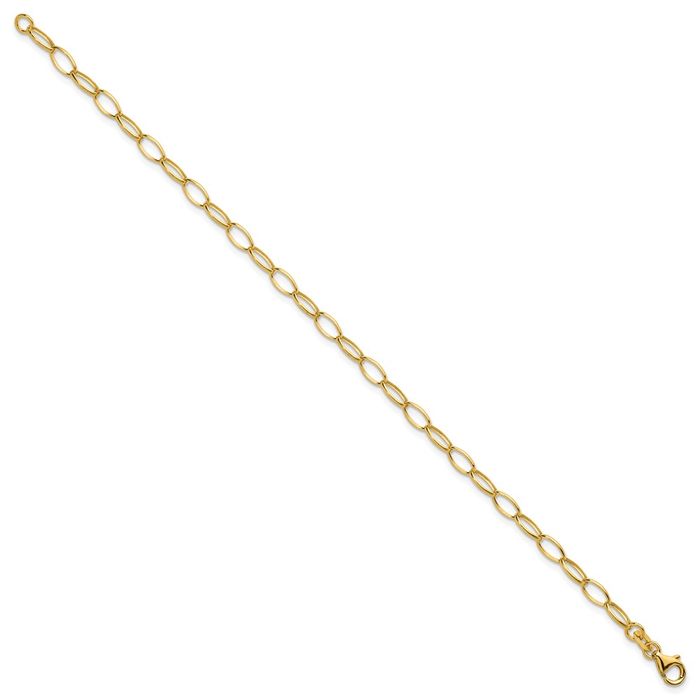 18K Solid Yellow Gold 4.35mm Oval Cable Rolo Link Chain Bracelet