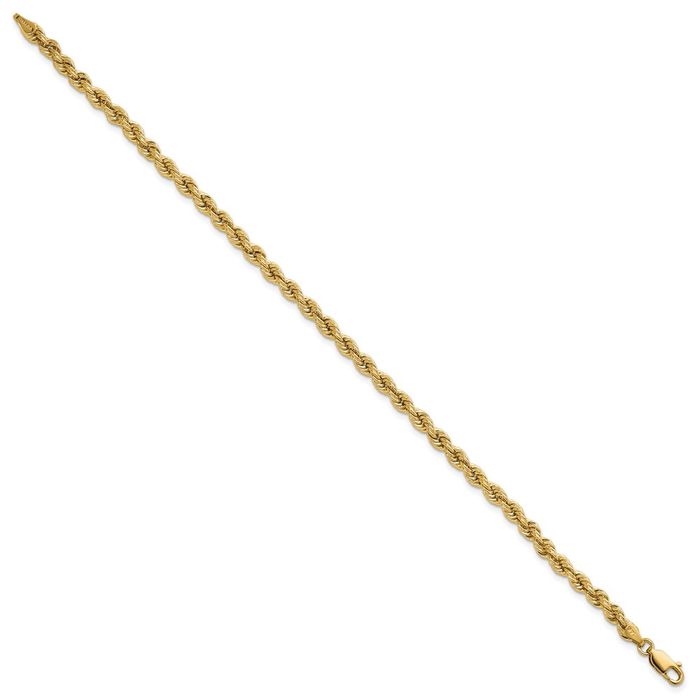 18K Solid Yellow Gold 4mm Rope Chain Bracelet