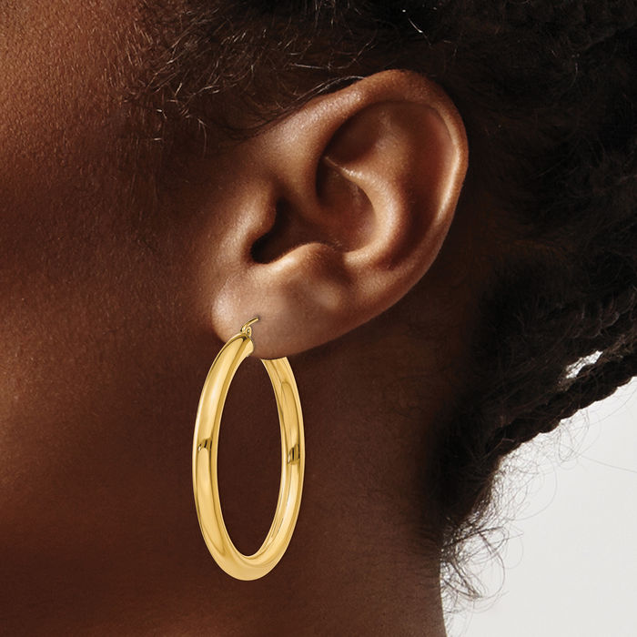 18K Solid Yellow Gold Round Large Hoop Earrings