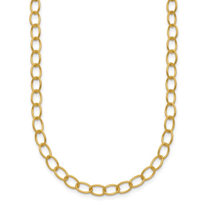 18K Solid Yellow Gold 5mm Oval Cable Rolo Link Chain Belcher Necklace