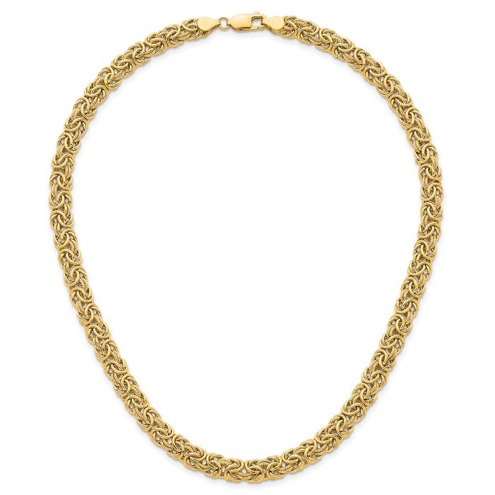 18K Solid Yellow Gold 7.5mm Byzantine Chain Necklace Viking