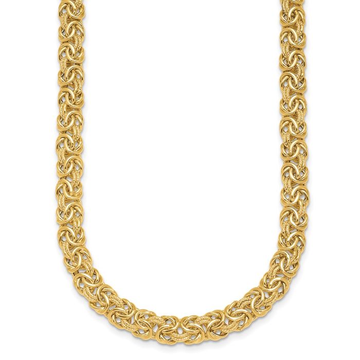 18K Solid Yellow Gold 7.5mm Byzantine Chain Necklace Viking