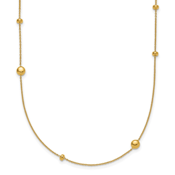 18K Solid Yellow Gold Bead Station Necklace Chain