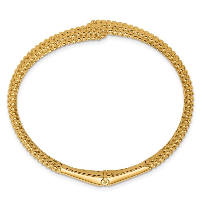 18K Solid Yellow Gold Ball Bypass Bangle Bracelet - Picture 10 of 12