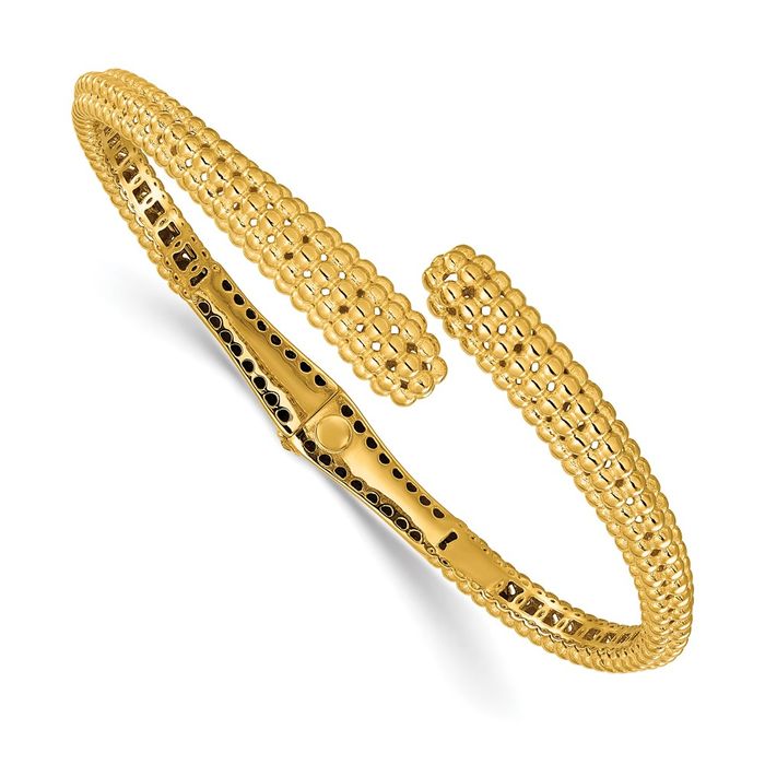 18K Solid Yellow Gold Ball Bypass Bangle Bracelet - Picture 8 of 12