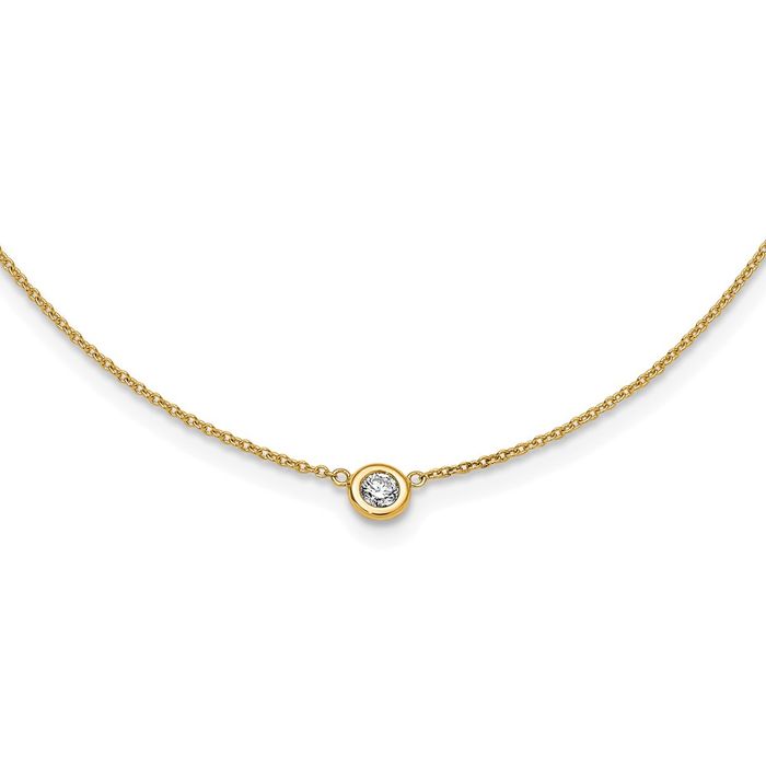 18K Solid Yellow Gold Diamond Solitaire Necklace Chain