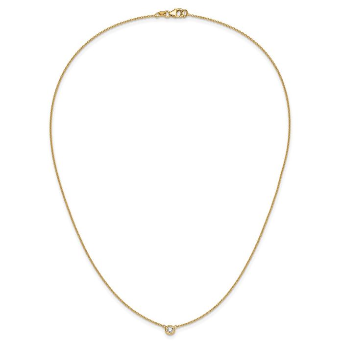 18K Solid Yellow Gold Diamond Solitaire Necklace Chain