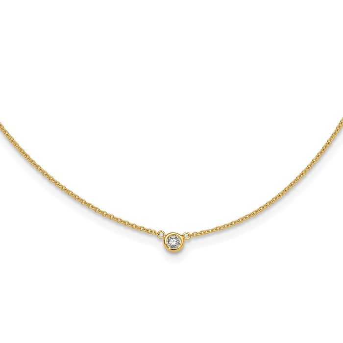 18K Solid Yellow Gold Diamond Solitaire Necklace Chain