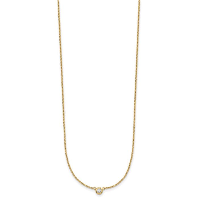 18K Solid Yellow Gold Diamond Solitaire Necklace Chain