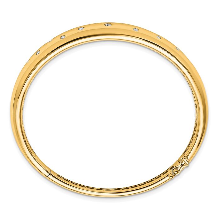 18K Solid Yellow Gold Diamond Bangle Bracelet