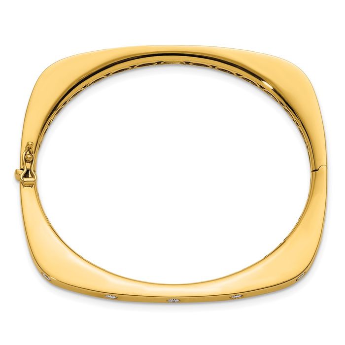 18K Solid Yellow Gold Diamond Bangle Bracelet - Picture 11 of 12