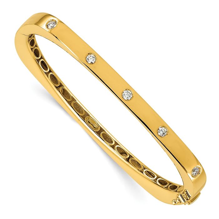 18K Solid Yellow Gold Diamond Bangle Bracelet - Picture 9 of 12