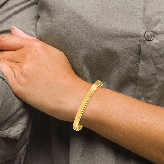 18K Solid Yellow Gold Edge 6.1mm Bangle Bracelet