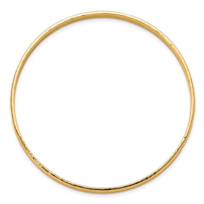 18K Solid Yellow Gold Hammered Slip On Bangle Bracelet