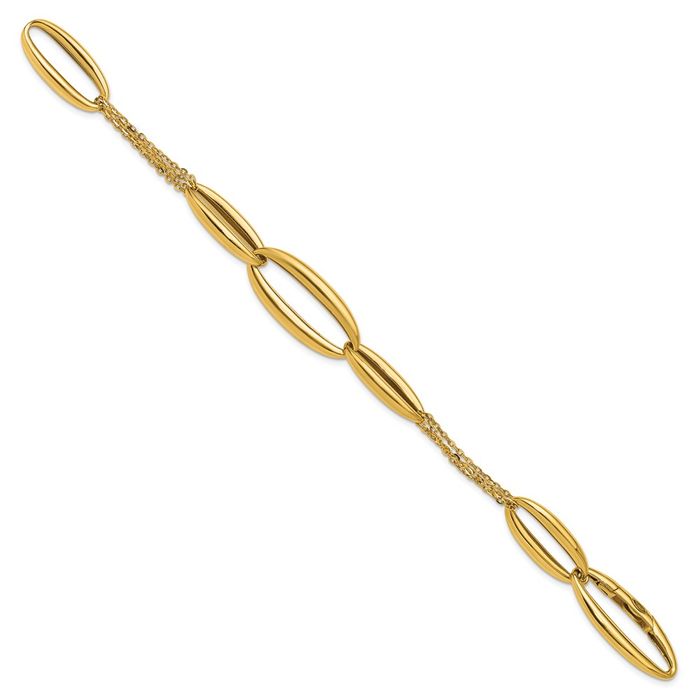 18K Solid Yellow Gold Multi Chain Ovals Bracelet