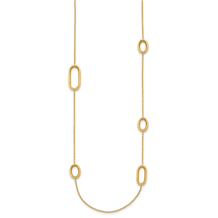 18K Solid Yellow Gold Oval Link Necklace Chain