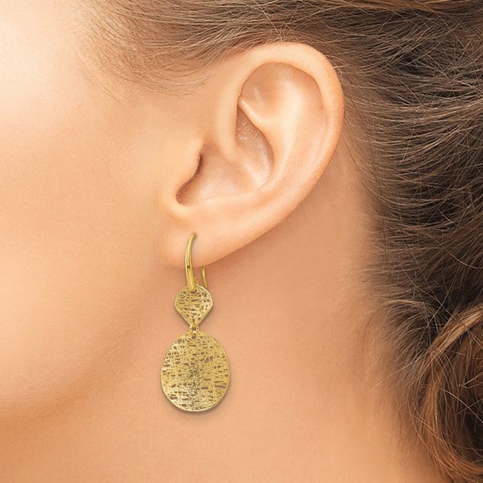 18K Solid Yellow Gold Shephard Hook Drop Dangle Earrings