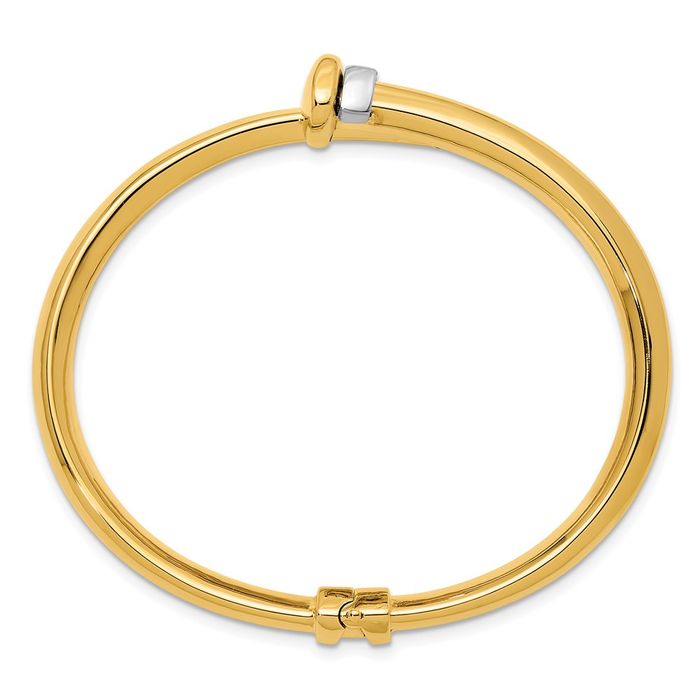 18K Solid Two Tone Gold Yellow Bypass Bangle Bracelet - Picture 10 of 12