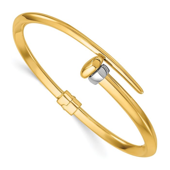 18K Solid Two Tone Gold Yellow Bypass Bangle Bracelet - Picture 8 of 12