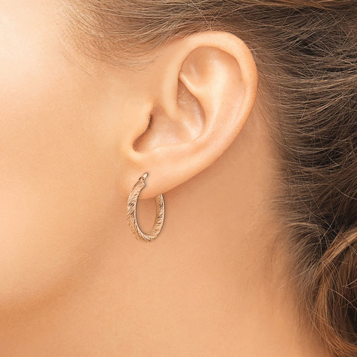14K Solid 3mm Rose Pink Gold Round Medium Hoop Earrings