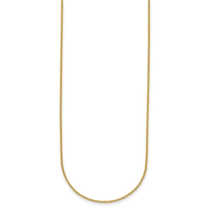 24K Solid Yellow Gold 1.3mm Cable Rolo Link Chain Belcher Necklace