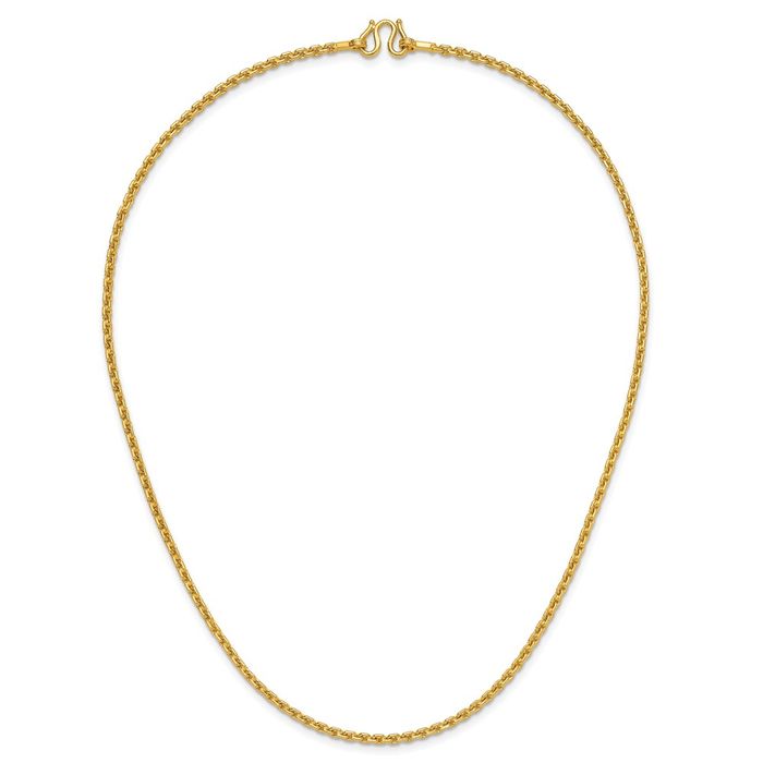 24K Solid Yellow Gold 2.5mm Cable Rolo Link Chain Belcher Necklace