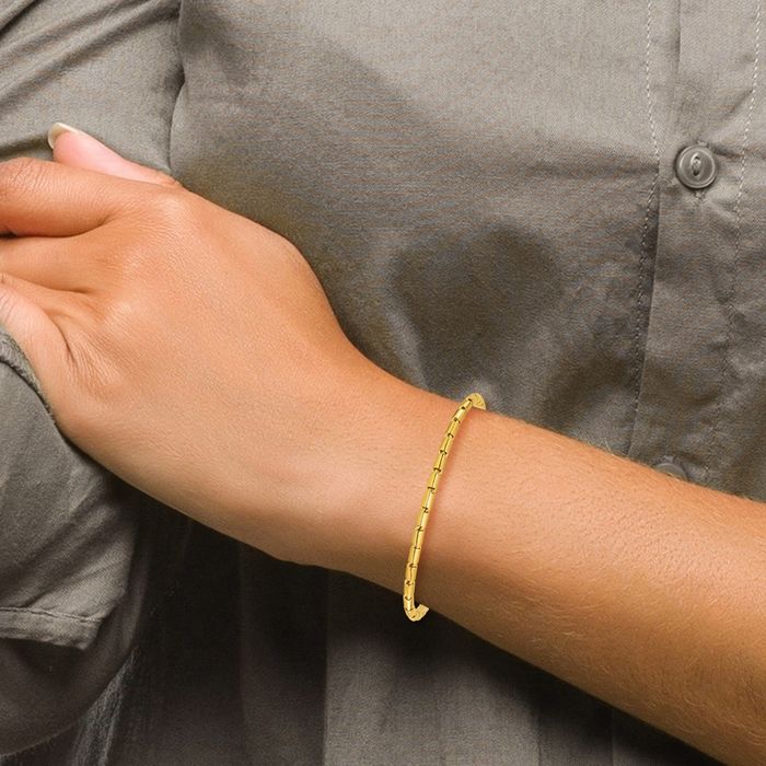 24K Solid Yellow Gold 3.2mm Round Barrel Chain Bracelet