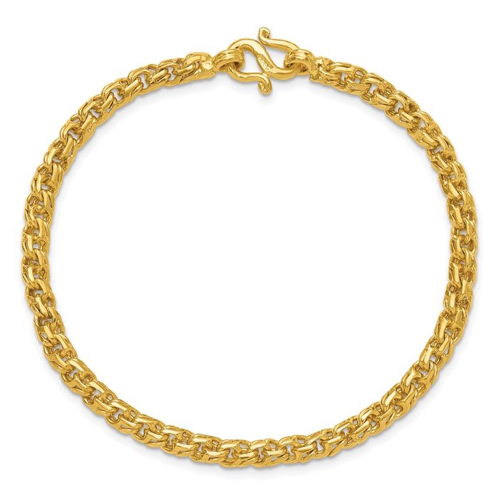 24K Solid Yellow Gold 4.4mm Double Curb Link Chain Bracelet