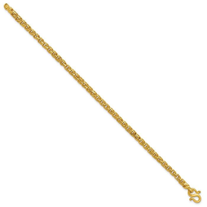 24K Solid Yellow Gold 4.4mm Double Curb Link Chain Bracelet