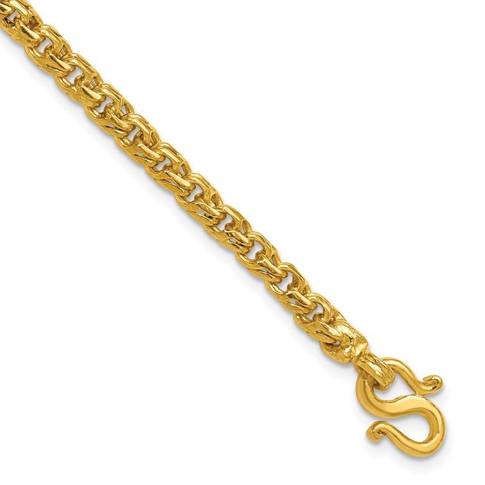 24K Solid Yellow Gold 4.4mm Double Curb Link Chain Bracelet