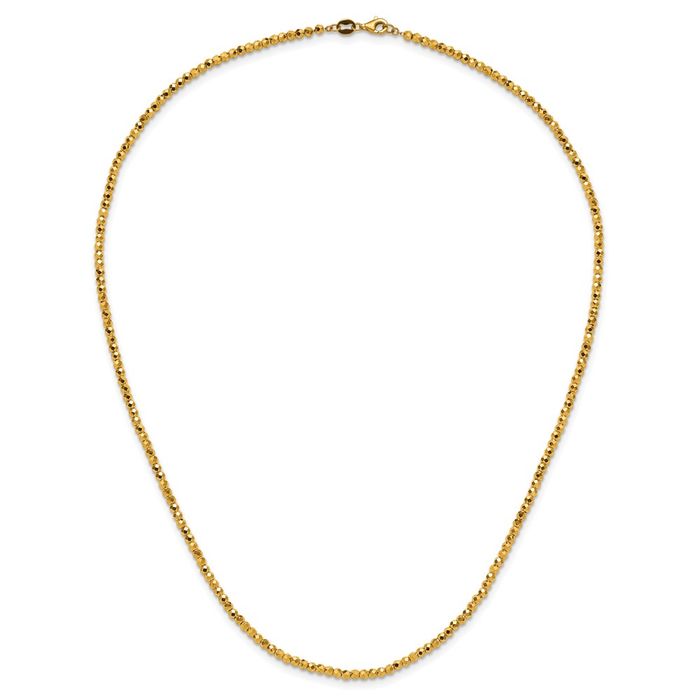 24K Solid Yellow Gold Beaded Chain Necklace - Picture 9 of 12