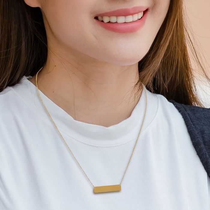 24K Solid Yellow Gold Classic Bar Necklace Chain