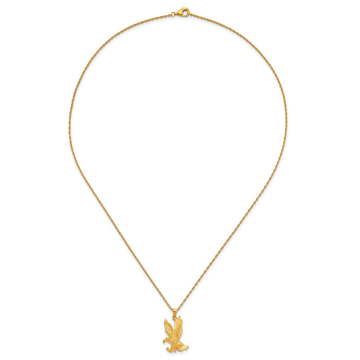 24K Solid Yellow Gold Eagle Necklace American Hawk Bird Head Pendant Symbol of Strength Freedom Charm Chain