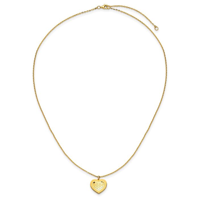 24K Solid Yellow Gold Heart Necklace Love Pendant Friendship Charm Chain