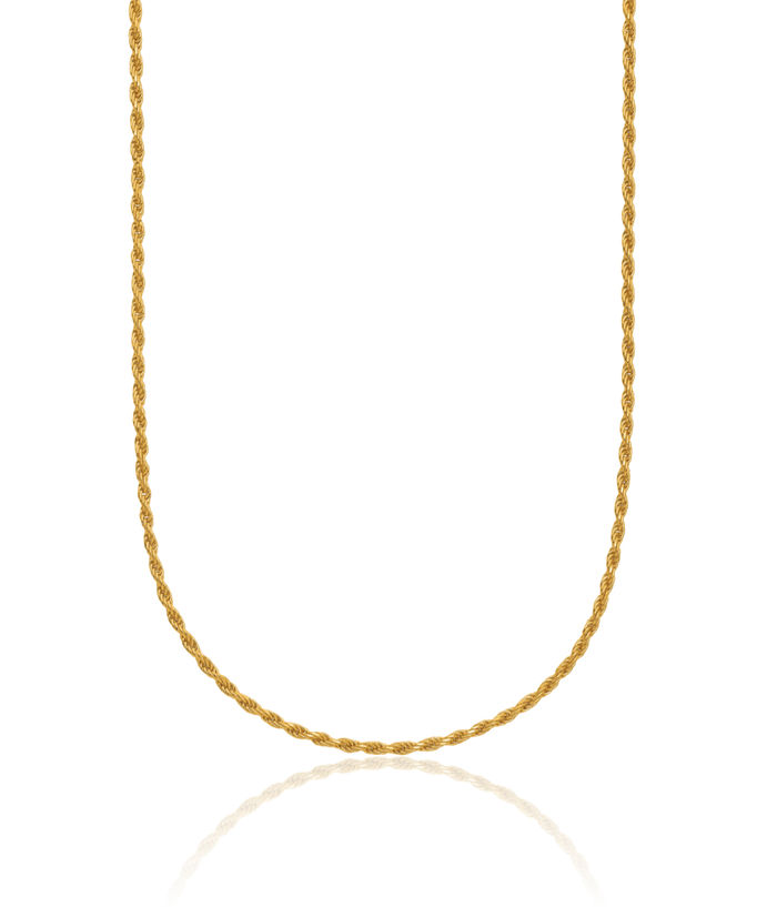 24K Solid Yellow Gold 1.35mm Rope Chain Twisted Link Necklace