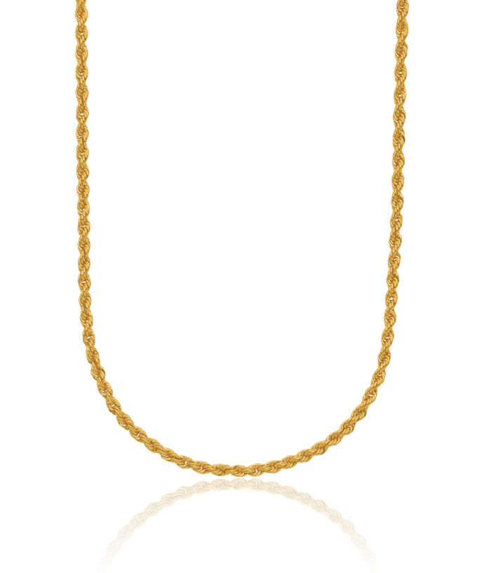 24K Solid Yellow Gold 2.2mm Rope Chain Twisted Link Necklace