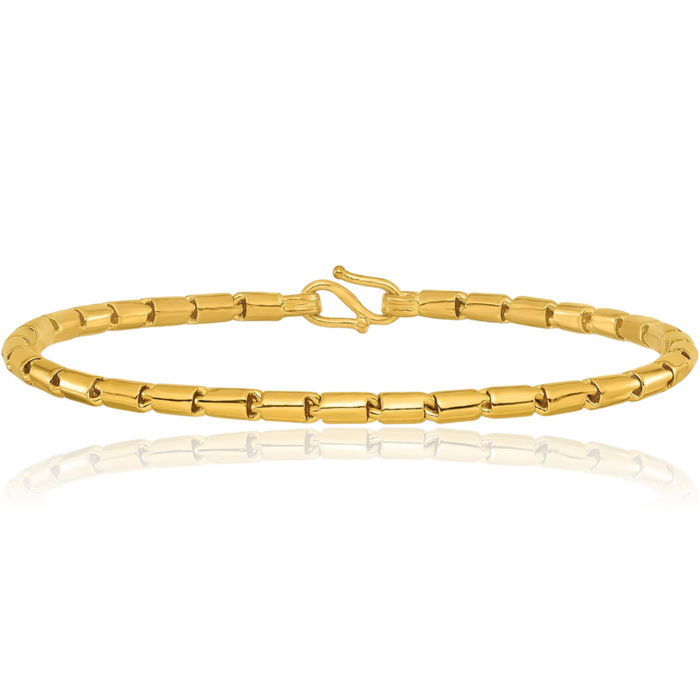 24K Solid Yellow Gold 3.2mm Round Barrel Chain Bracelet